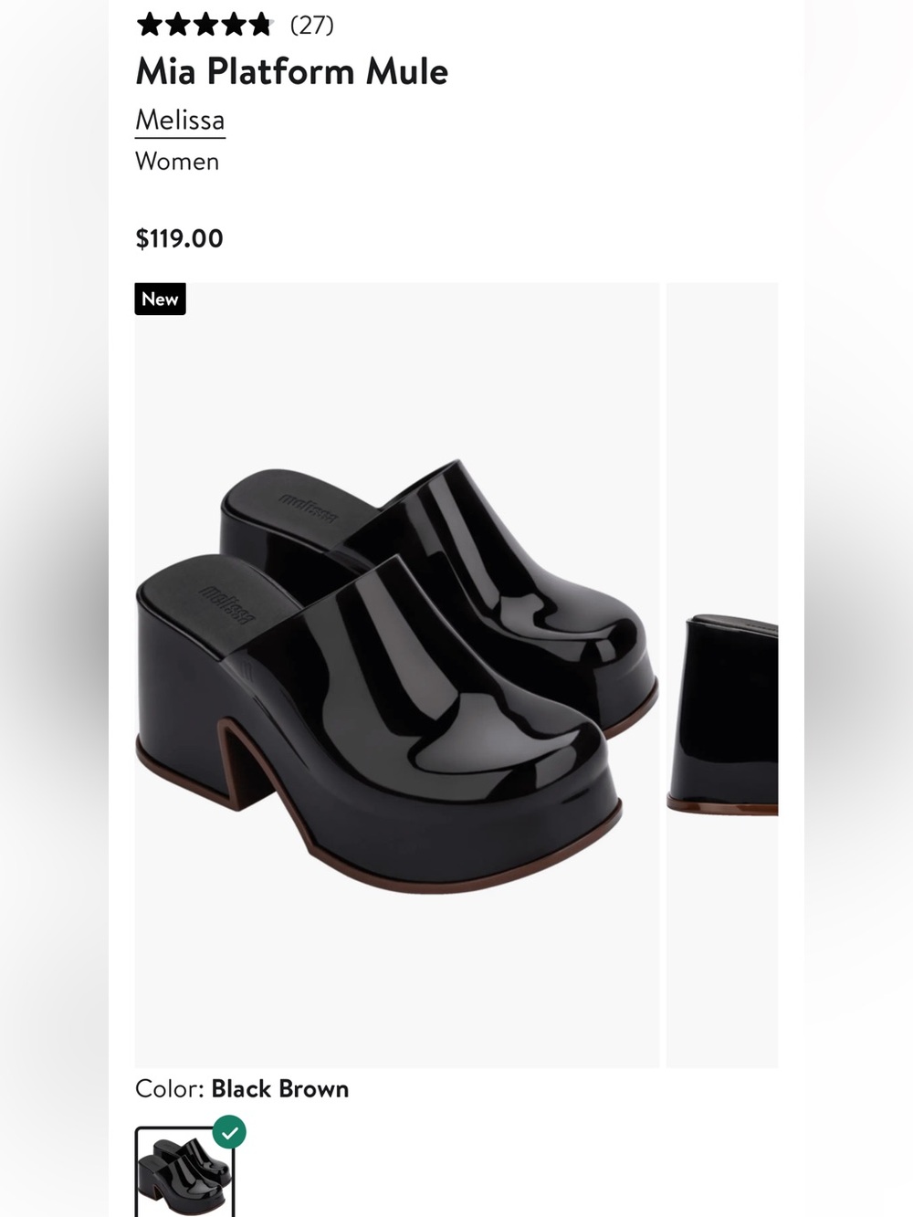 Melissa Black Brown Glossy Platform Mule